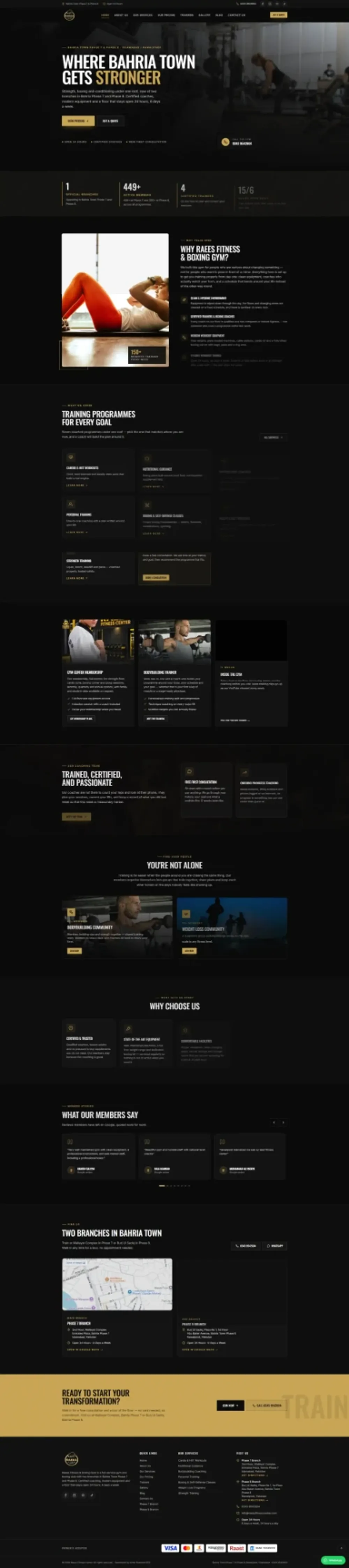 Full-page screenshot of the Raees Fitness Center website