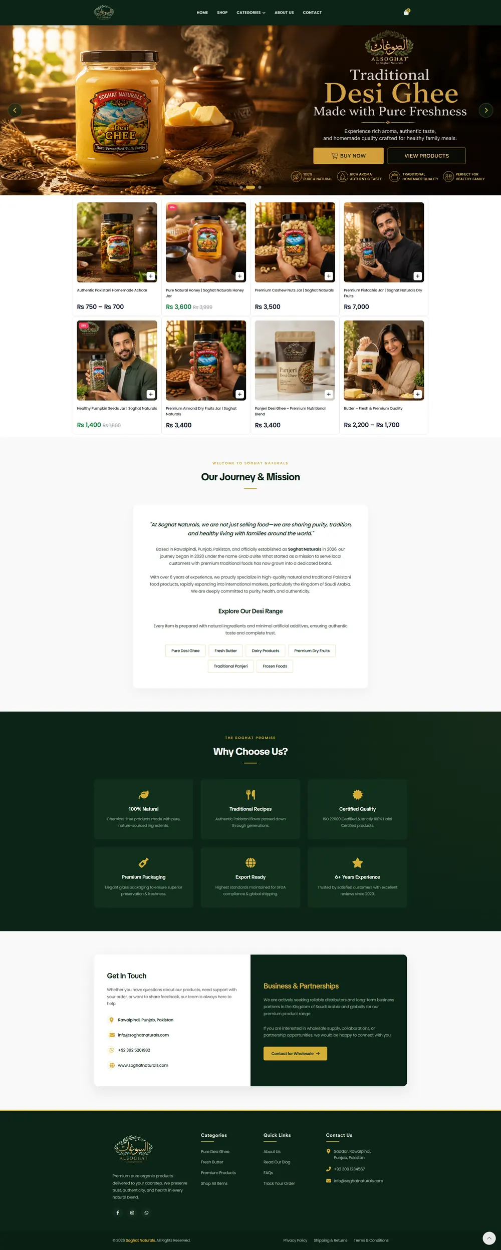 Full-page screenshot of the Soghat Naturals website