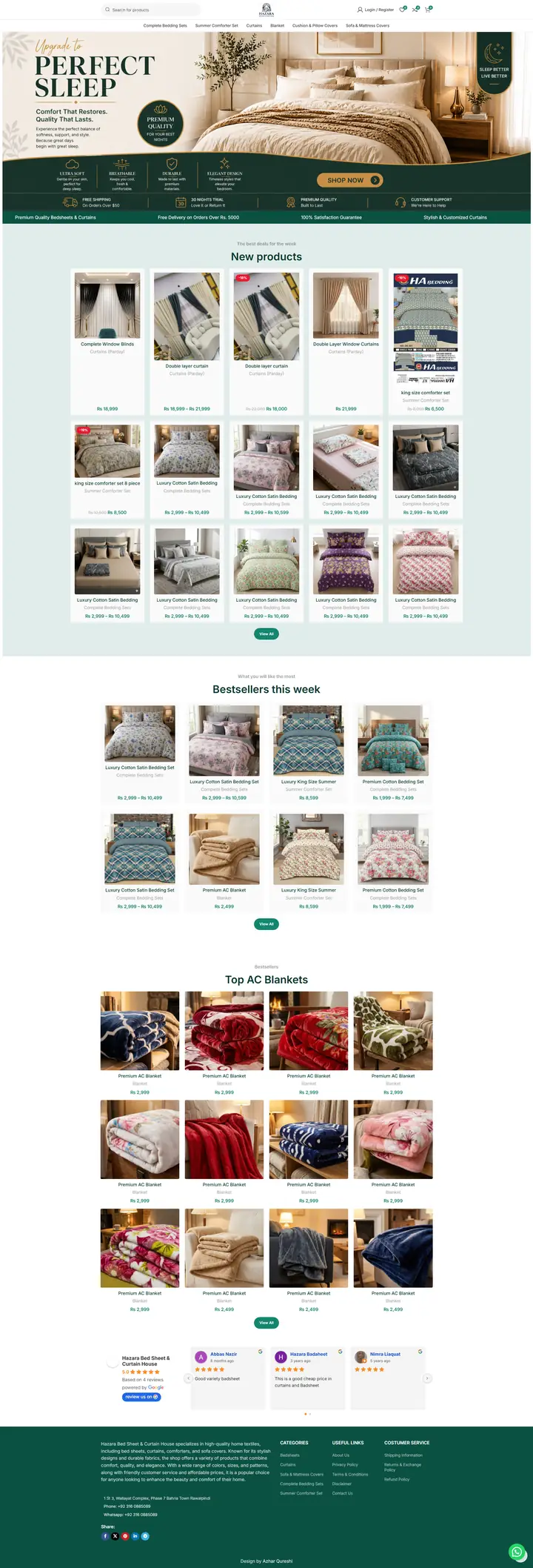 Hazara Bedsheets website designed by Azhar Rasheed